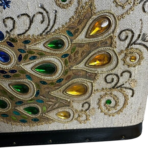 Vintage 60's Embellished Jeweled Peacock Box Bag Handbag - Picture 6 of 12